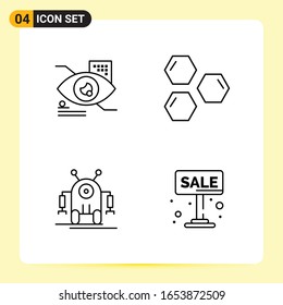 4 Creative Icons for Modern website design and responsive mobile apps. 4 Outline Symbols Signs on White Background. 4 Icon Pack.