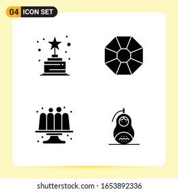 4 Iconos creativos para diseño de sitios web modernos y aplicaciones móviles sensibles. 4 Símbolos de glifo en fondo blanco. Paquete de 4 iconos.