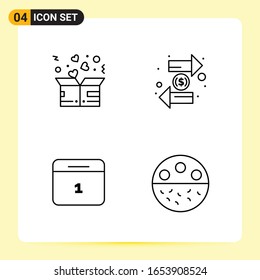 4 Kreative Symbole für modernes Webdesign und reaktionsfähige mobile Apps. 4 Symbole in Umrissen auf weißem Hintergrund. 4 Icon Pack.