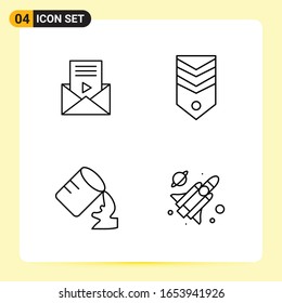 4 Creative Icons for Modern website design and responsive mobile apps. 4 Outline Symbols Signs on White Background. 4 Icon Pack.