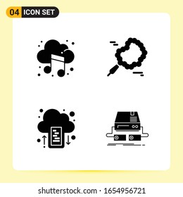 4 Iconos creativos para diseño de sitios web modernos y aplicaciones móviles sensibles. 4 Símbolos de glifo en fondo blanco. Paquete de 4 iconos.