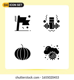 4 Iconos creativos para diseño de sitios web modernos y aplicaciones móviles sensibles. 4 Símbolos de glifo en fondo blanco. Paquete de 4 iconos.