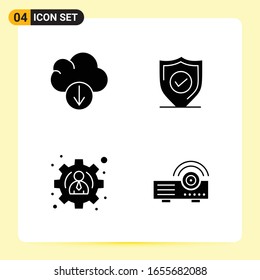 4 Creative Icons for Modern website design and responsive mobile apps. 4 Glyph Symbols Signs on White Background. 4 Icon Pack.