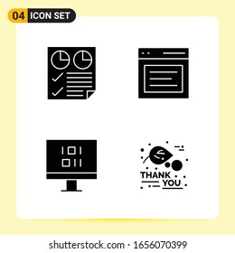 4 Kreative Symbole für modernes Webdesign und reaktionsfähige mobile Apps. 4 Glyphische Symbole Zeichen auf weißem Hintergrund. 4 Icon Pack.