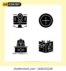 4 Kreative Symbole für modernes Webdesign und reaktionsfähige mobile Apps. 4 Glyphische Symbole Zeichen auf weißem Hintergrund. 4 Icon Pack.