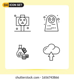 4 Creative Icons for Modern website design and responsive mobile apps. 4 Outline Symbols Signs on White Background. 4 Icon Pack.