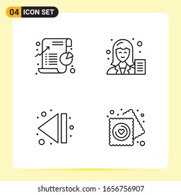 4 Iconos creativos para diseño de sitios web modernos y aplicaciones móviles sensibles. 4 Símbolos de esquema en fondo blanco. Paquete de 4 iconos.