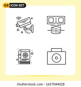 4 Iconos creativos para diseño de sitios web modernos y aplicaciones móviles sensibles. 4 Símbolos de esquema en fondo blanco. Paquete de 4 iconos.