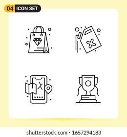 4 Creative Icons for Modern website design and responsive mobile apps. 4 Outline Symbols Signs on White Background. 4 Icon Pack.