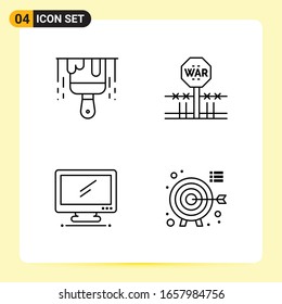 4 Iconos creativos para diseño de sitios web modernos y aplicaciones móviles sensibles. 4 Símbolos de esquema en fondo blanco. Paquete de 4 iconos.