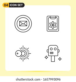 4 Iconos creativos para diseño de sitios web modernos y aplicaciones móviles sensibles. 4 Símbolos de esquema en fondo blanco. Paquete de 4 iconos.