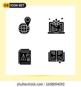 4 Iconos creativos para diseño de sitios web modernos y aplicaciones móviles sensibles. 4 Símbolos de glifo en fondo blanco. Paquete de 4 iconos.