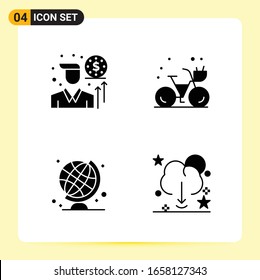 4 Creative Icons for Modern website design and responsive mobile apps. 4 Glyph Symbols Signs on White Background. 4 Icon Pack.