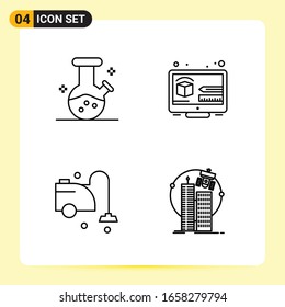 4 Creative Icons for Modern website design and responsive mobile apps. 4 Outline Symbols Signs on White Background. 4 Icon Pack.