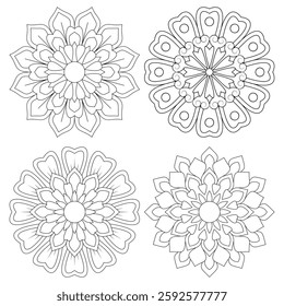 4 Creative Mandala Floral pattern design set Mandalas coloring book page  set Mandalas coloring book pages set for Henna, tattoo. Decorative ornament in ethnic oriental style. Coloring page Bundle