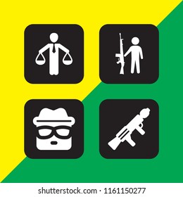 4 criminal icons in vector set. heisenberg, scale and gun illustration for web and graphic design