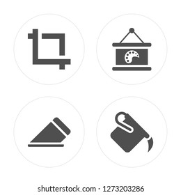 4 Crop, Eraser, Canvas, Paint bucket modern icons on round shapes, vector illustration, eps10, trendy icon set.