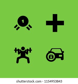 4 cross icons in vector set. cross mark, medical kit, weightlifting and first illustration for web and graphic design