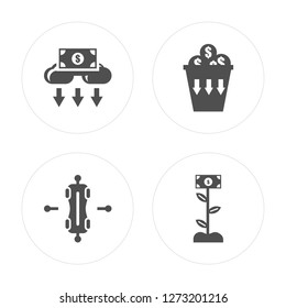 4 Crowdfunding, Skateboard, Growth modern icons on round shapes, vector illustration, eps10, trendy icon set.