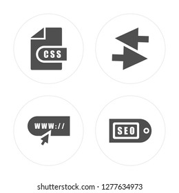 4 Css, Search, Exchange, Seo modern icons on round shapes, vector illustration, eps10, trendy icon set.
