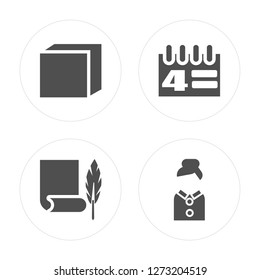 4 Cube, Papyrus, Calendar, Teacher modern icons on round shapes, vector illustration, eps10, trendy icon set.