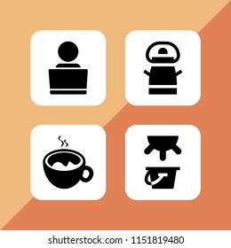 4 cup icons in vector set. laptop, tea and milk illustration for web and graphic design