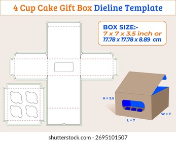 4 cupcake gift box dieline template the box size is 7 x 7 x 35 inch or 1778 x 1778 x 889 cm ideal for presenting your delicious treats