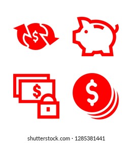 4 currency icons with locked security for money and coin in this set