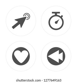 4 Cursor, Heart, Timer, Left arrow modern icons on round shapes, vector illustration, eps10, trendy icon set.