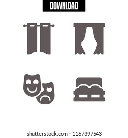4 curtain vector icon set with theatre, double bed and curtains icons for mobile and web