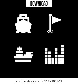 4 curved vector icon set with cruiser, flag point, cruiser front view and sound bars icons for mobile and web
