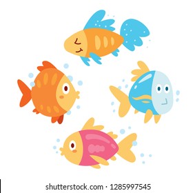4 cute and funny cartoon fishes