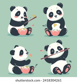 4 Cute Pandas Enjoying Meals