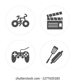 4 Cyclist, Player, Filmmaker, Cooker modern icons on round shapes, vector illustration, eps10, trendy icon set.