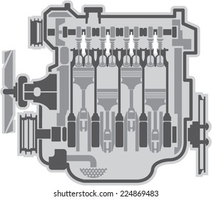 4 Cylinder Engine Vector