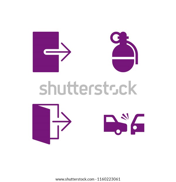 4 danger icons in vector set.\
grenade, crash and exit illustration for web and graphic\
design