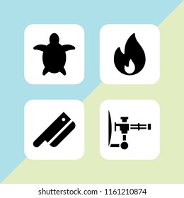 4 dangerous icons in vector set. turtle, gun, knife and fire illustration for web and graphic design