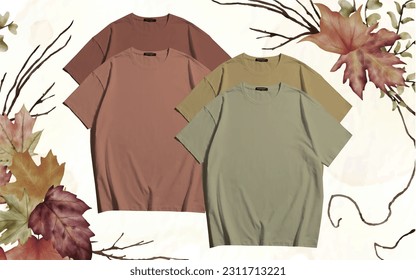 4 dark vintage type olive and merun type blank t shirt and mockup to present your design or to make your own mockup with blank t shirt