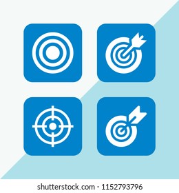 4 dart icons in vector set. bullseye and target illustration for web and graphic design