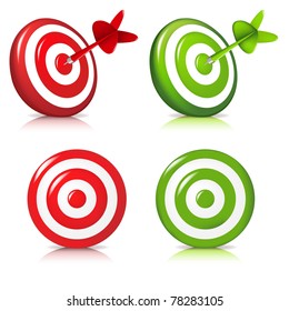 4 Darts Hitting A Target, Isolated On White Background, Vector Illustration