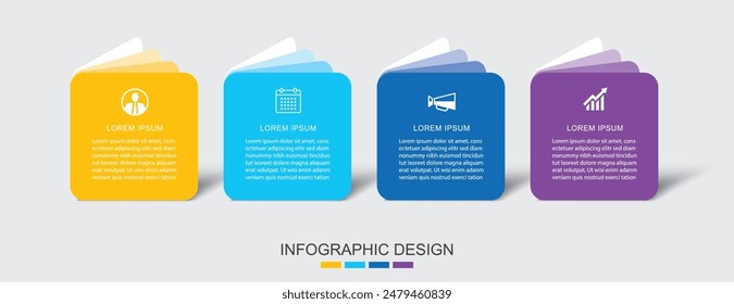 4 infografías de datos Plantilla de libro en papel. Ilustración de fondo abstracto de negocios.