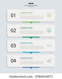 4 data infographics rectangle tab index template. Illustration business abstract background.