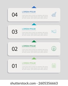 4 data infographics rectangle tab index template. Illustration business abstract background.