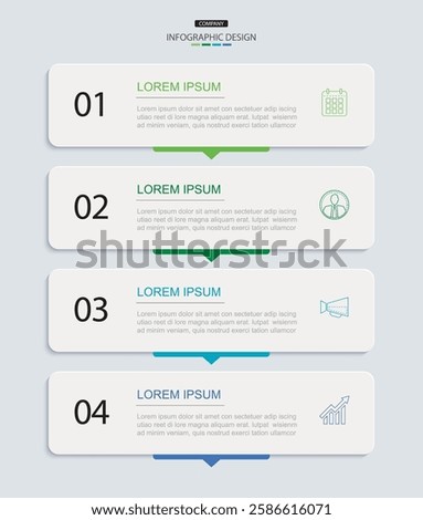 4 data infographics rectangle tab index template. Illustration business abstract background.