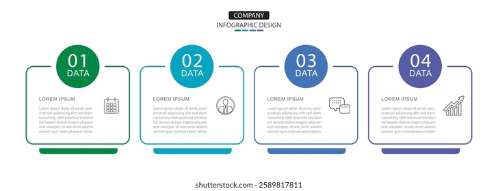 4 data infographics rectangle thin line layout template. Illustration business abstract background.