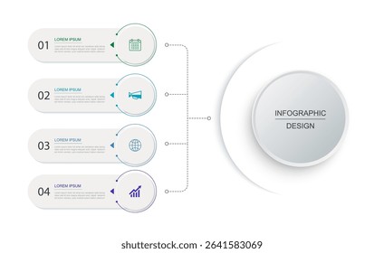 4 data infographics tab label with circle layout template. Illustration business abstract background.