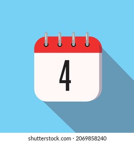 4 day calendar icon minimal modern flat design style with long shadow, vector illustration