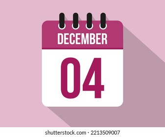 4 day December calendar. Calendar vector for December in pink color on light background