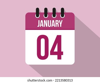 4 day January calendar. Calendar vector for January in pink color on light background