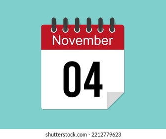 4 day November calendar design. Red calendar vector for November month and day